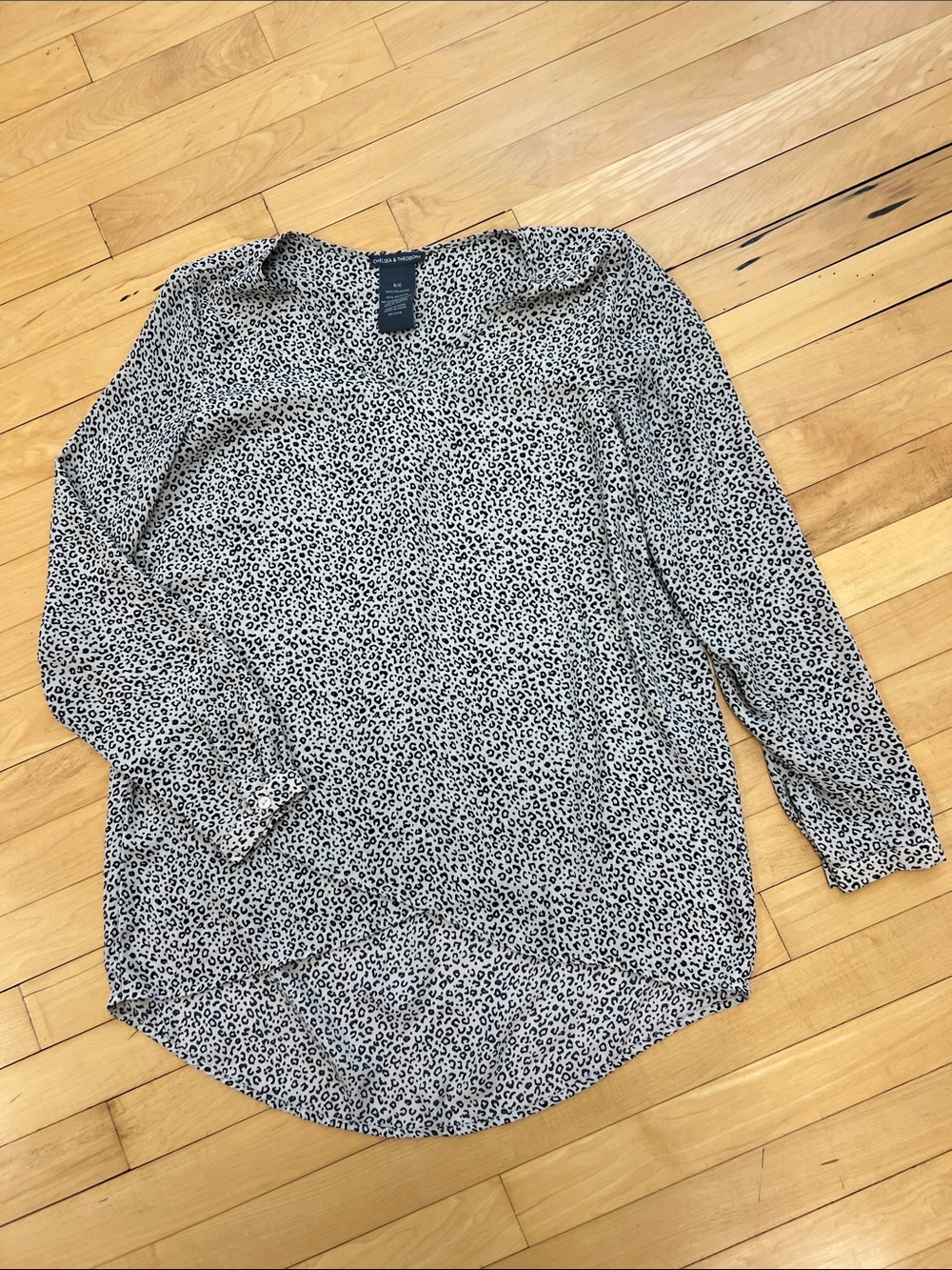 Chelsea & Theodore Black and Cream Leopard Tunic Blouse